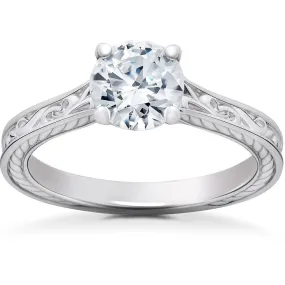 1 1/4Ct Round Vintage Solitaire Lab Grown Diamond Engagement Ring 14k Gold