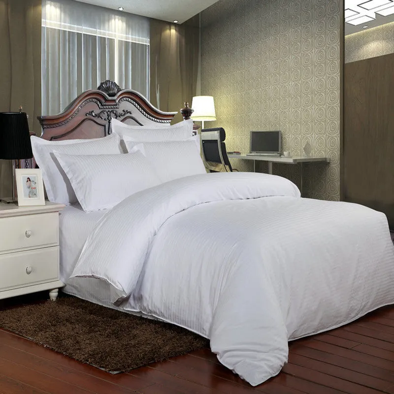 100% Cotton Bedding Set Satin Strip Luxury White el Bed Linen Twin Queen Full King Size Duvet Cover&