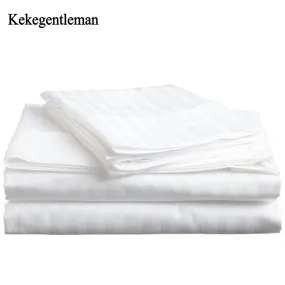 100% Cotton Bedding Set Satin Strip Luxury White el Bed Linen Twin Queen Full King Size Duvet Cover&