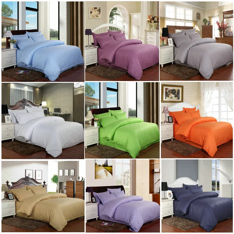 100% Cotton Bedding Set Satin Strip Luxury White el Bed Linen Twin Queen Full King Size Duvet Cover&