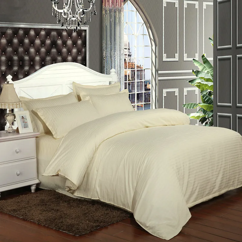 100% Cotton Bedding Set Satin Strip Luxury White el Bed Linen Twin Queen Full King Size Duvet Cover&