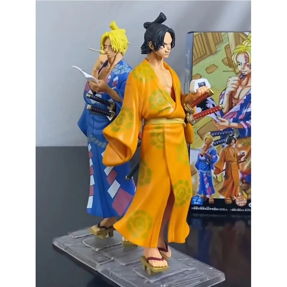 100% Original Genuine One Piece Magazine Kimono 18cm Portgas D Ace Sabo Action Figure PVC Model Toy Gift