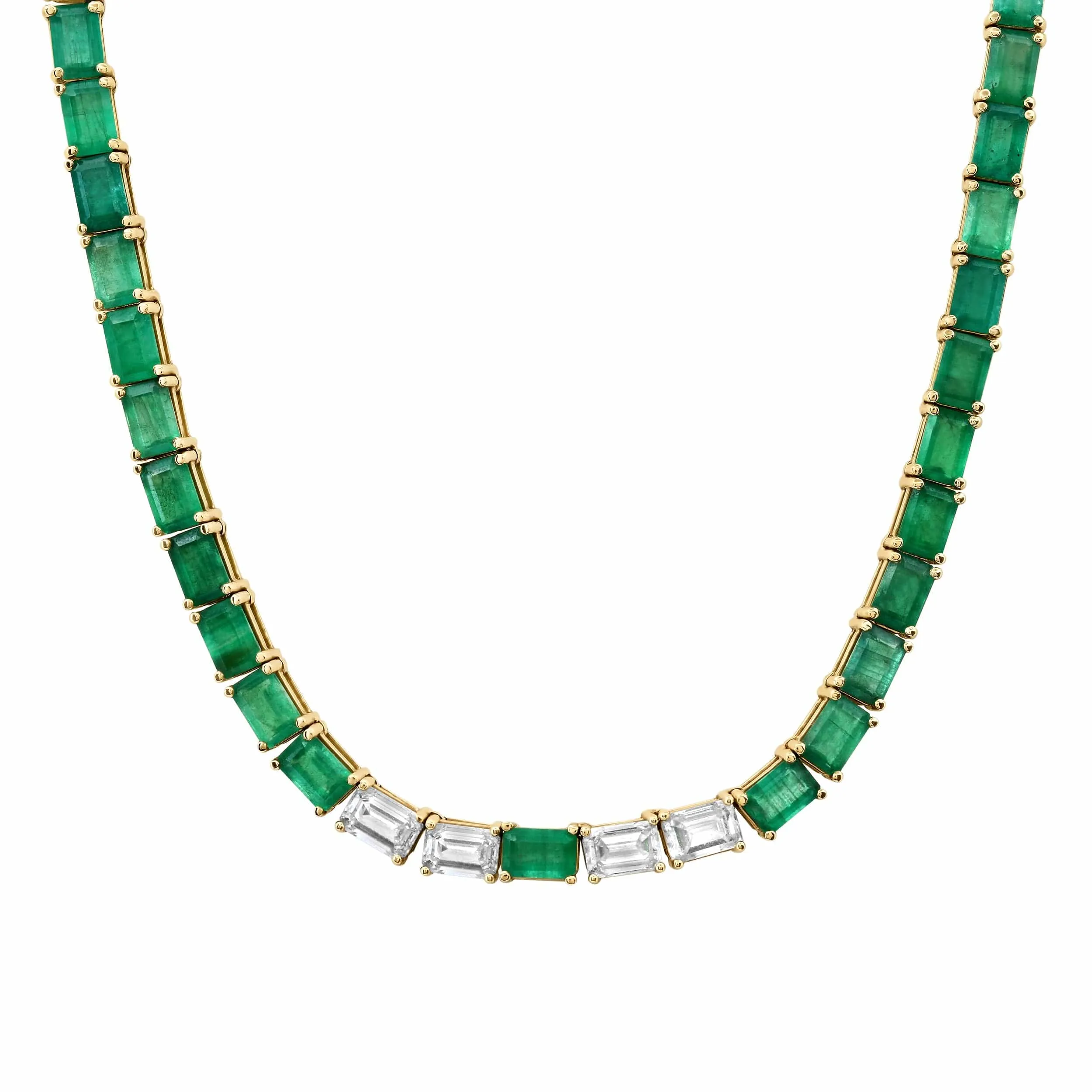 14K & 18K Gold East West Emerald & Diamond Necklace, Large