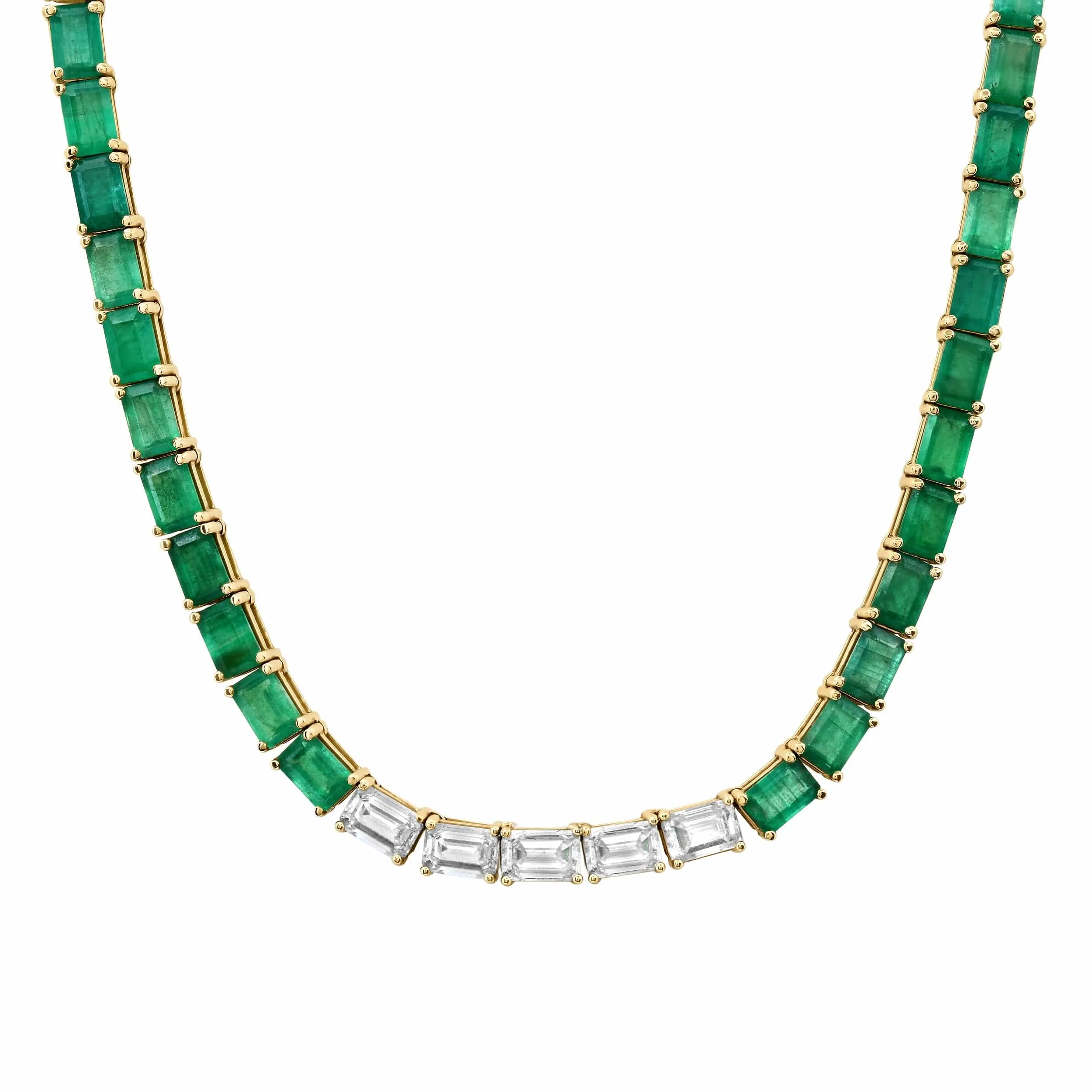 14K & 18K Gold East West Emerald & Diamond Necklace, Large