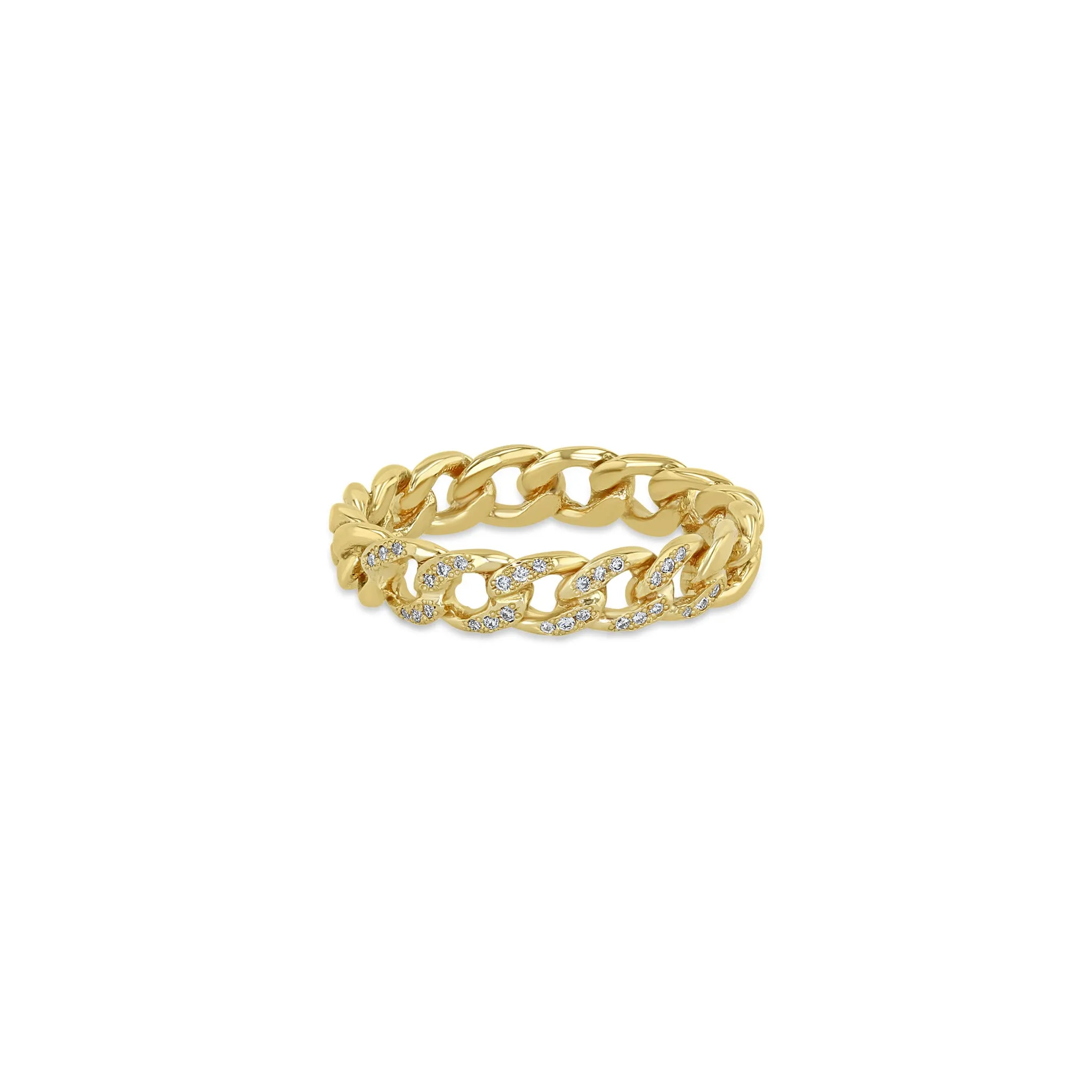 14k Pavé Diamond Solid Medium Curb Chain Band Ring