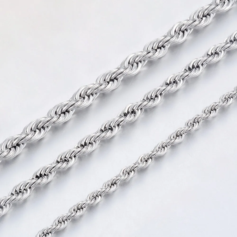 4-5mm Rope Chain Sterling Silver Men's Spiral Necklace Casual Jewelry