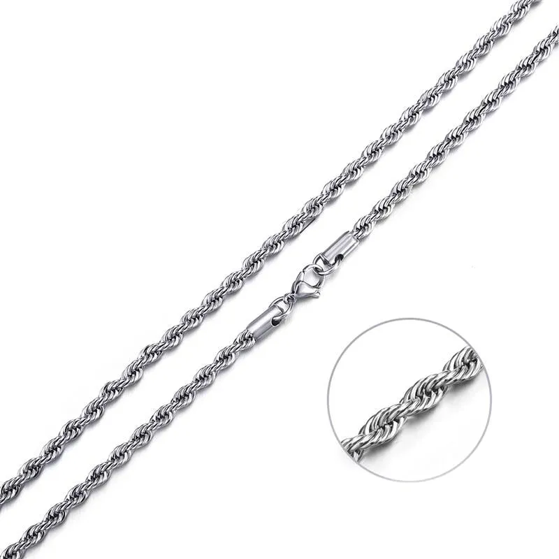 4-5mm Rope Chain Sterling Silver Men's Spiral Necklace Casual Jewelry