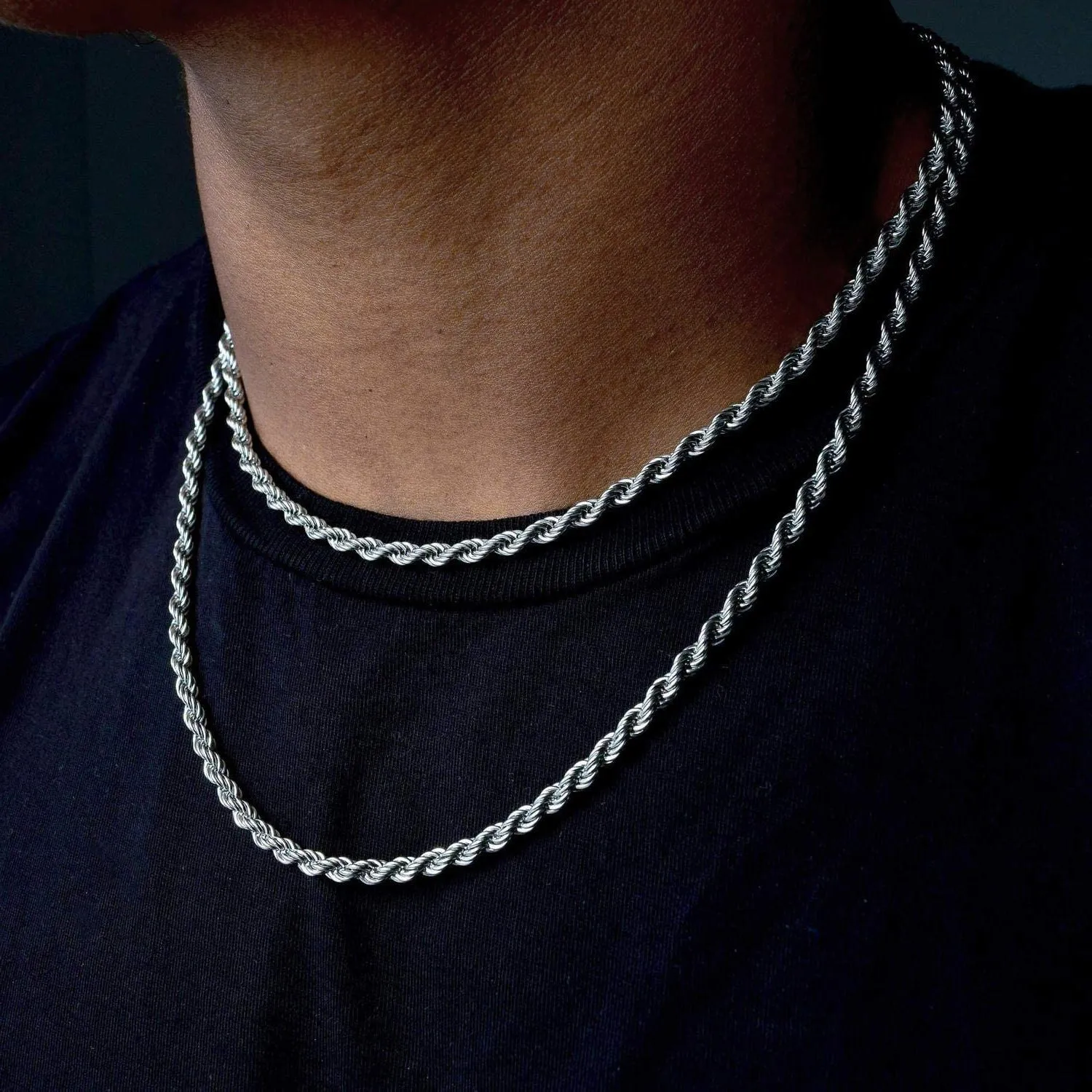 4-5mm Rope Chain Sterling Silver Men's Spiral Necklace Casual Jewelry