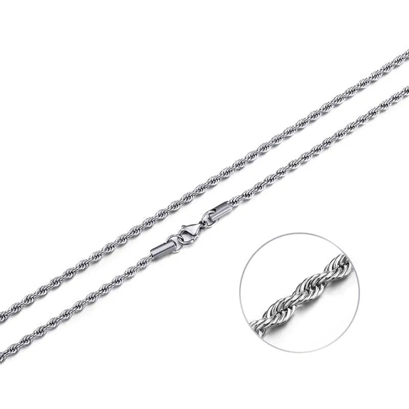 4-5mm Rope Chain Sterling Silver Men's Spiral Necklace Casual Jewelry