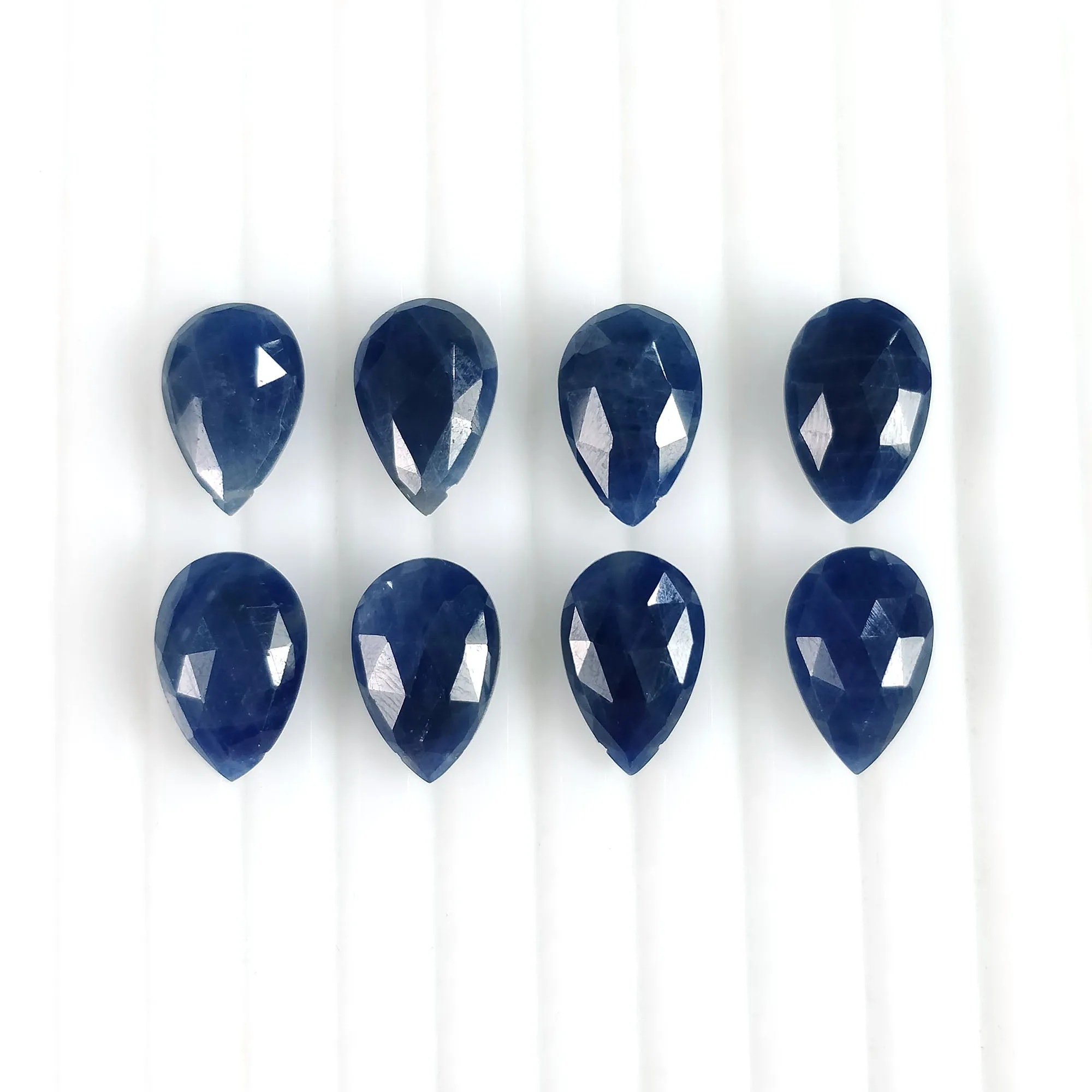 44.70cts Natural Untreated BLUE SAPPHIRE Gemstone Side To Side Drilled Checker Cut Pear Shape Briolette 14*9mm 8pcs September Birthstone (With Video)