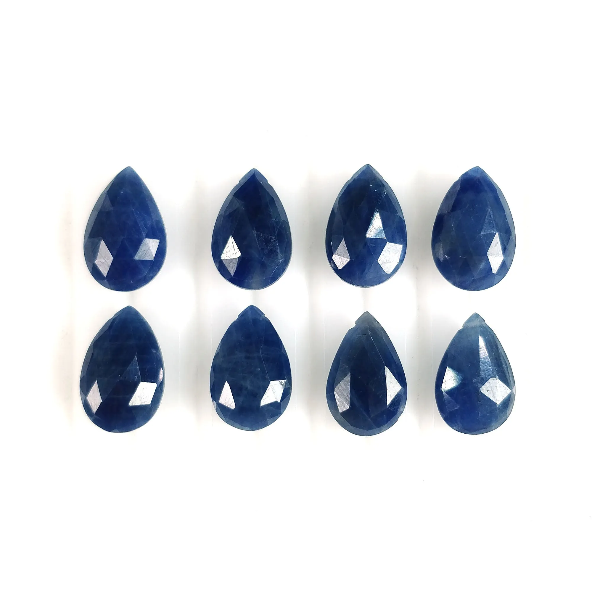 44.70cts Natural Untreated BLUE SAPPHIRE Gemstone Side To Side Drilled Checker Cut Pear Shape Briolette 14*9mm 8pcs September Birthstone (With Video)