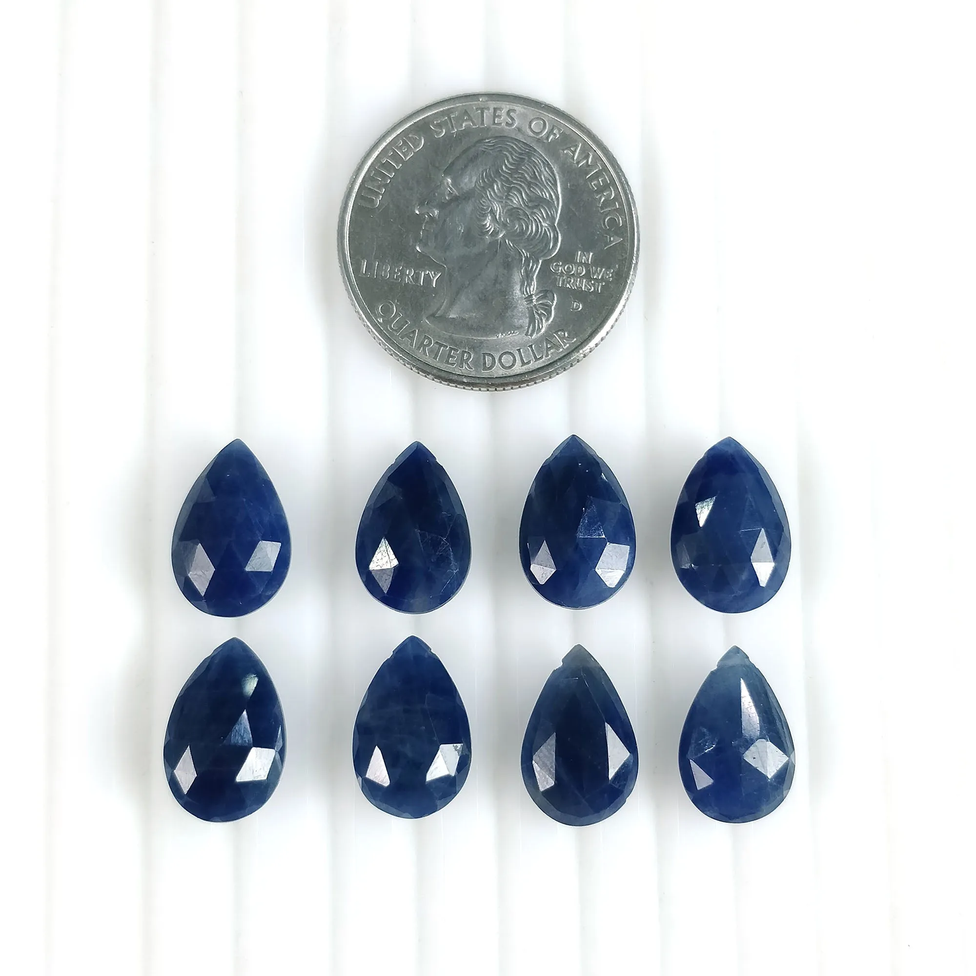 44.70cts Natural Untreated BLUE SAPPHIRE Gemstone Side To Side Drilled Checker Cut Pear Shape Briolette 14*9mm 8pcs September Birthstone (With Video)