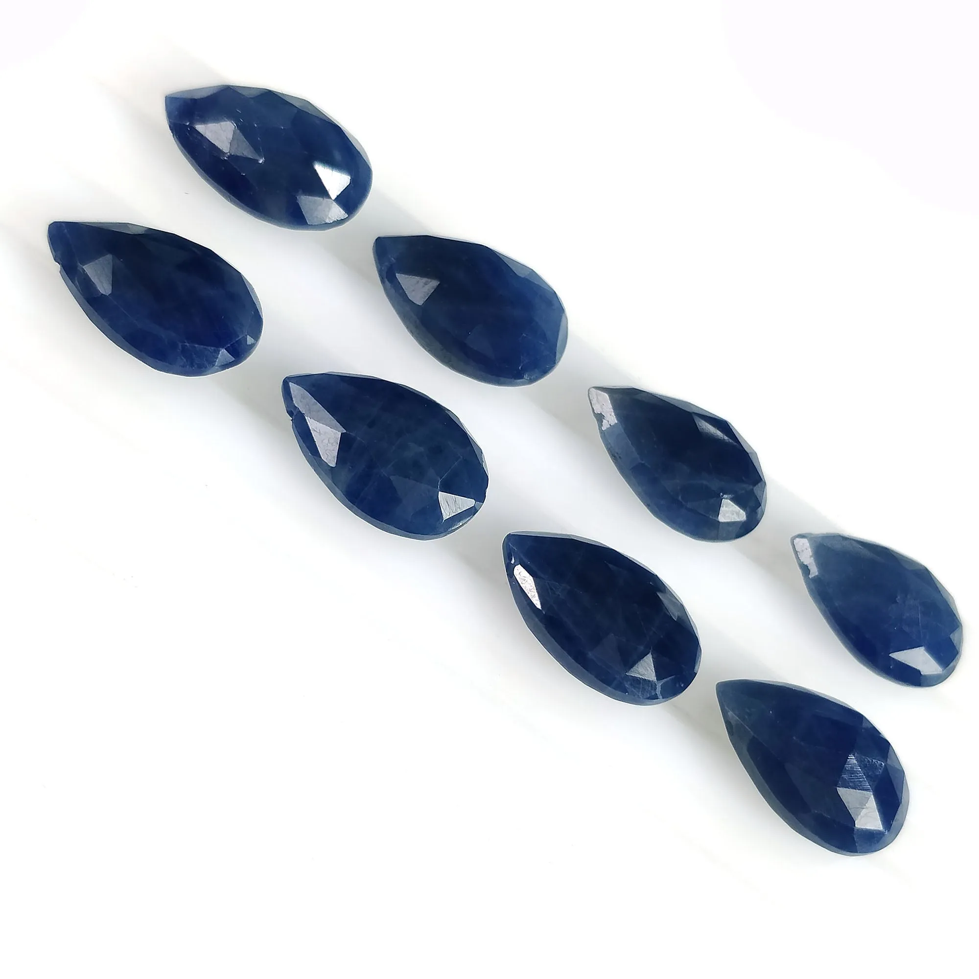 44.70cts Natural Untreated BLUE SAPPHIRE Gemstone Side To Side Drilled Checker Cut Pear Shape Briolette 14*9mm 8pcs September Birthstone (With Video)