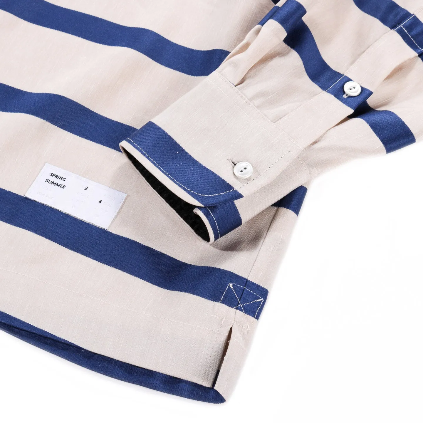 4SDESIGNS RUGBY SHIRT KHAKI / NAVY STRIPE TENCEL-LINEN