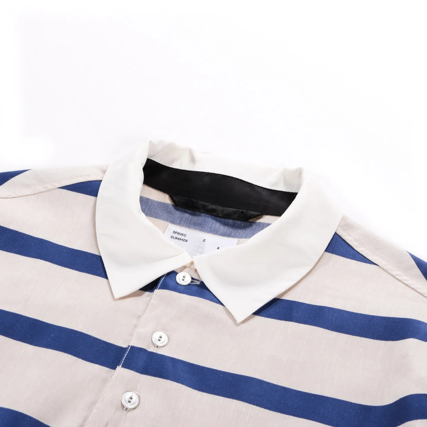 4SDESIGNS RUGBY SHIRT KHAKI / NAVY STRIPE TENCEL-LINEN