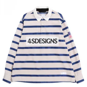 4SDESIGNS RUGBY SHIRT KHAKI / NAVY STRIPE TENCEL-LINEN