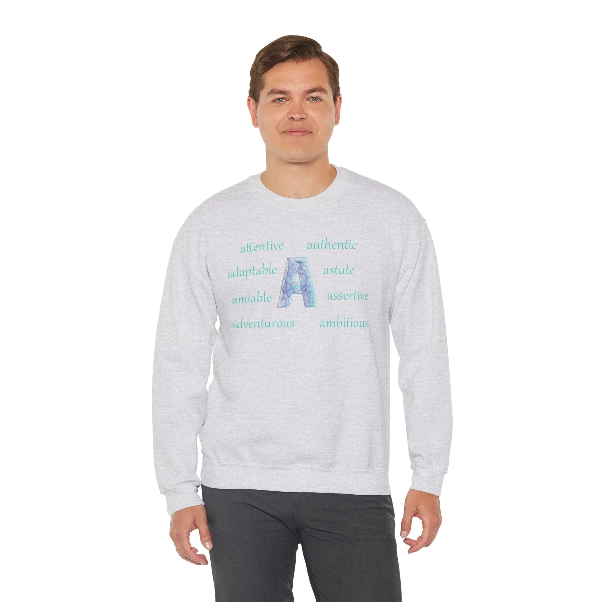 A Alphabet Sweatshirt, Motivational, Alphabet Initial "A" Unisex Heavy Blend™ Mental Health, Optimistic Crewneck Sweatshirt, Self-affirming Sweatshirt