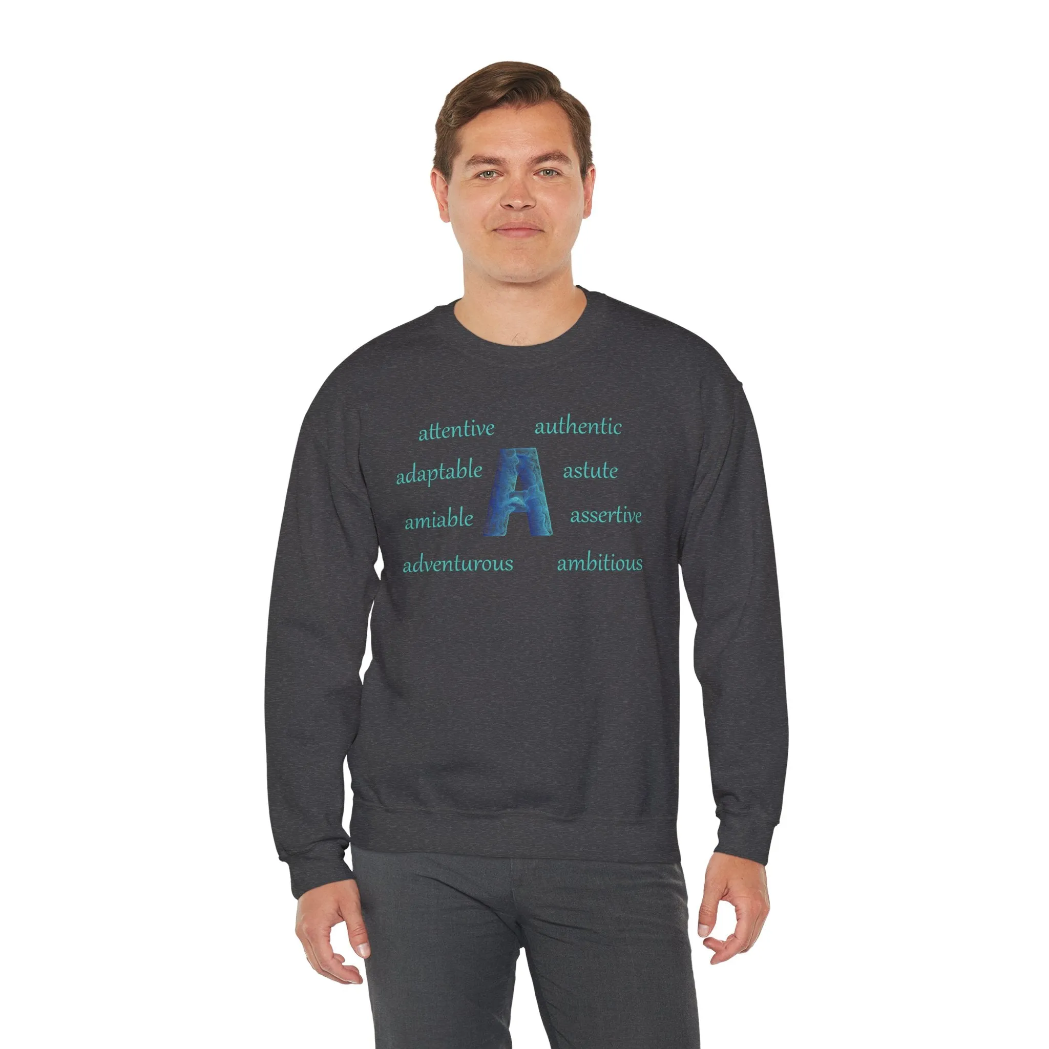 A Alphabet Sweatshirt, Motivational, Alphabet Initial "A" Unisex Heavy Blend™ Mental Health, Optimistic Crewneck Sweatshirt, Self-affirming Sweatshirt