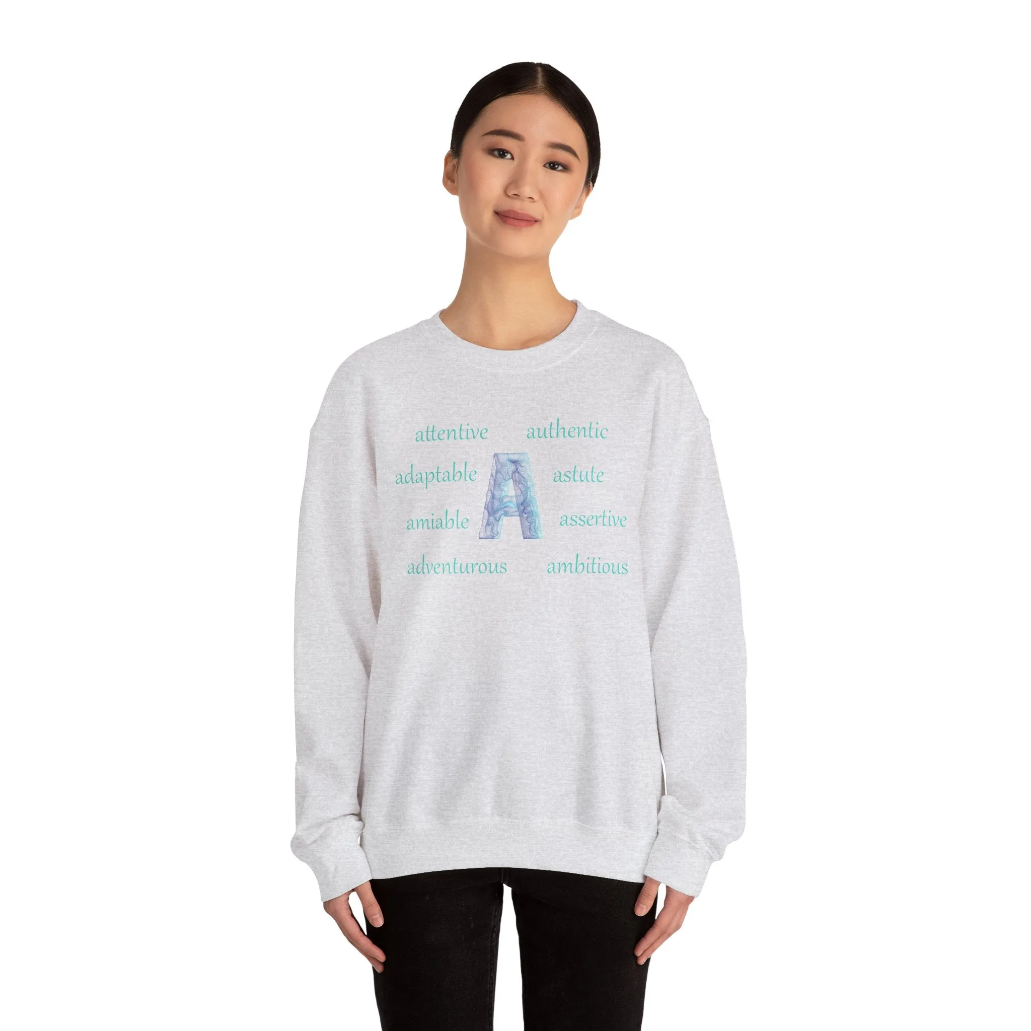 A Alphabet Sweatshirt, Motivational, Alphabet Initial "A" Unisex Heavy Blend™ Mental Health, Optimistic Crewneck Sweatshirt, Self-affirming Sweatshirt