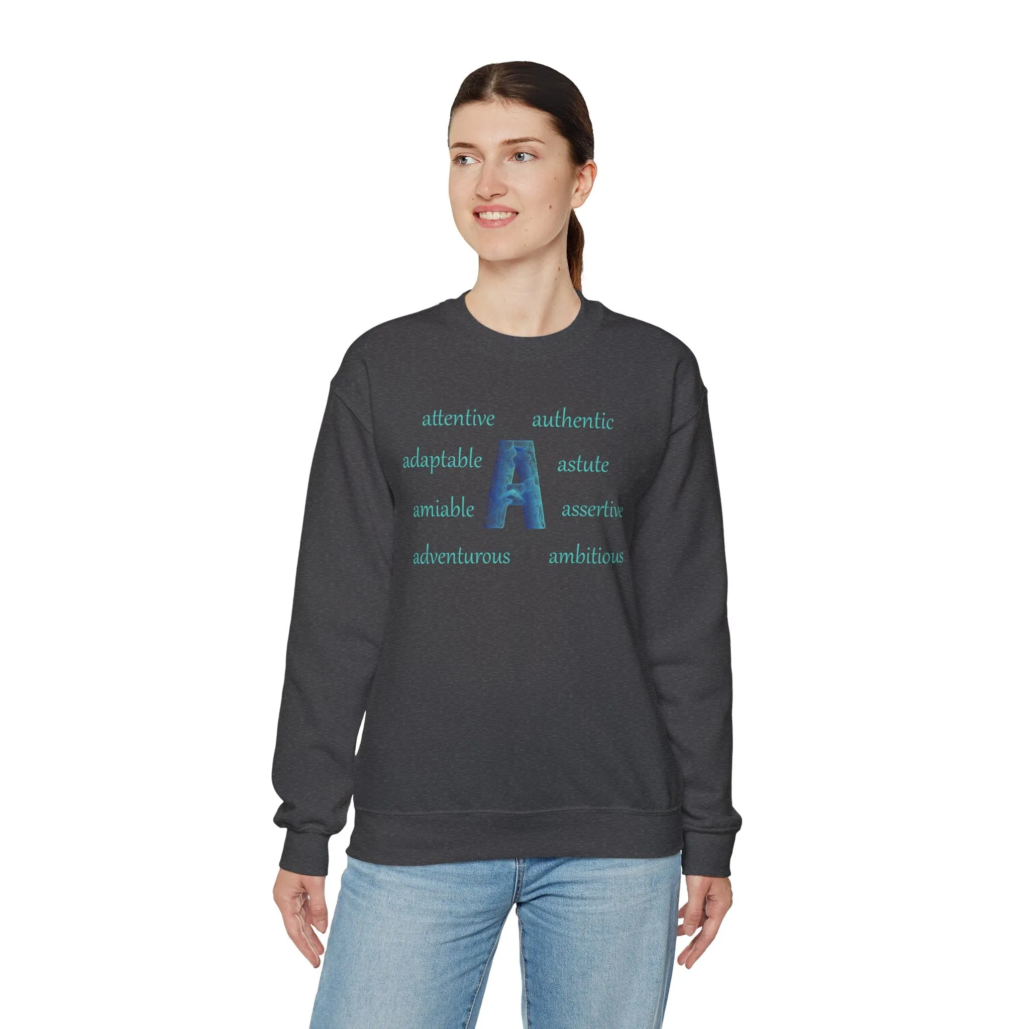 A Alphabet Sweatshirt, Motivational, Alphabet Initial "A" Unisex Heavy Blend™ Mental Health, Optimistic Crewneck Sweatshirt, Self-affirming Sweatshirt