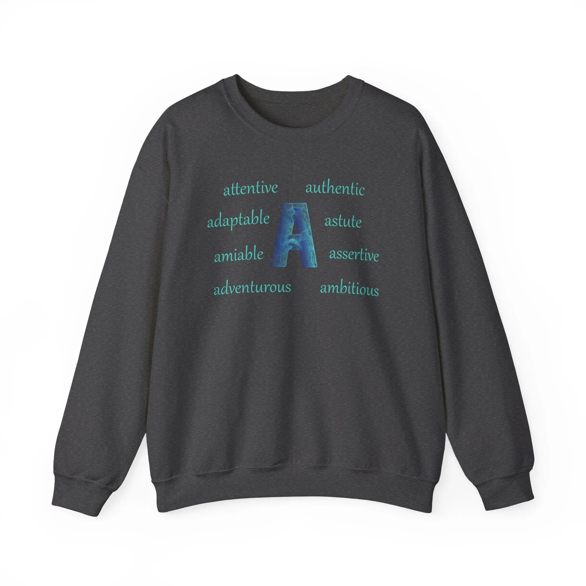 A Alphabet Sweatshirt, Motivational, Alphabet Initial "A" Unisex Heavy Blend™ Mental Health, Optimistic Crewneck Sweatshirt, Self-affirming Sweatshirt