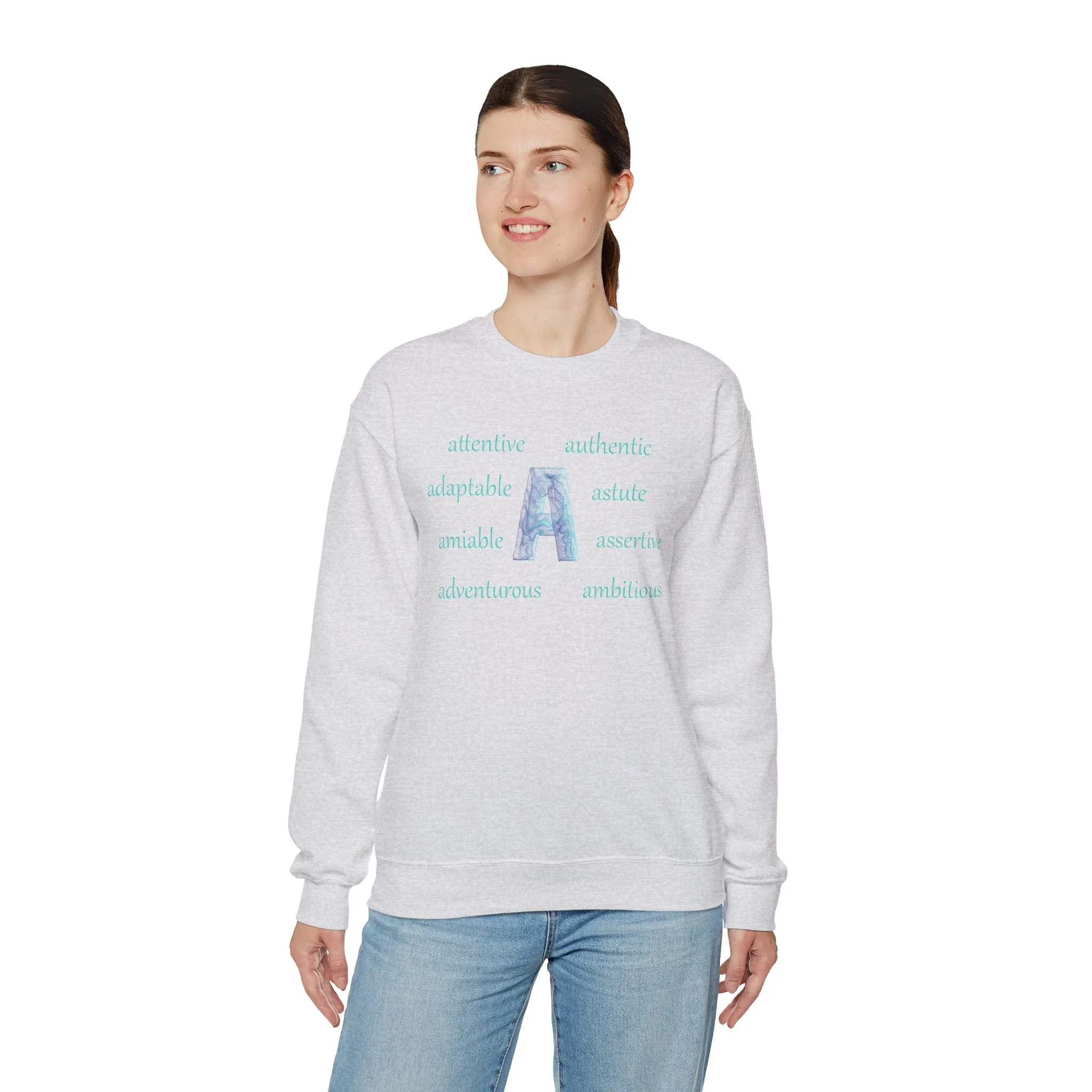 A Alphabet Sweatshirt, Motivational, Alphabet Initial "A" Unisex Heavy Blend™ Mental Health, Optimistic Crewneck Sweatshirt, Self-affirming Sweatshirt