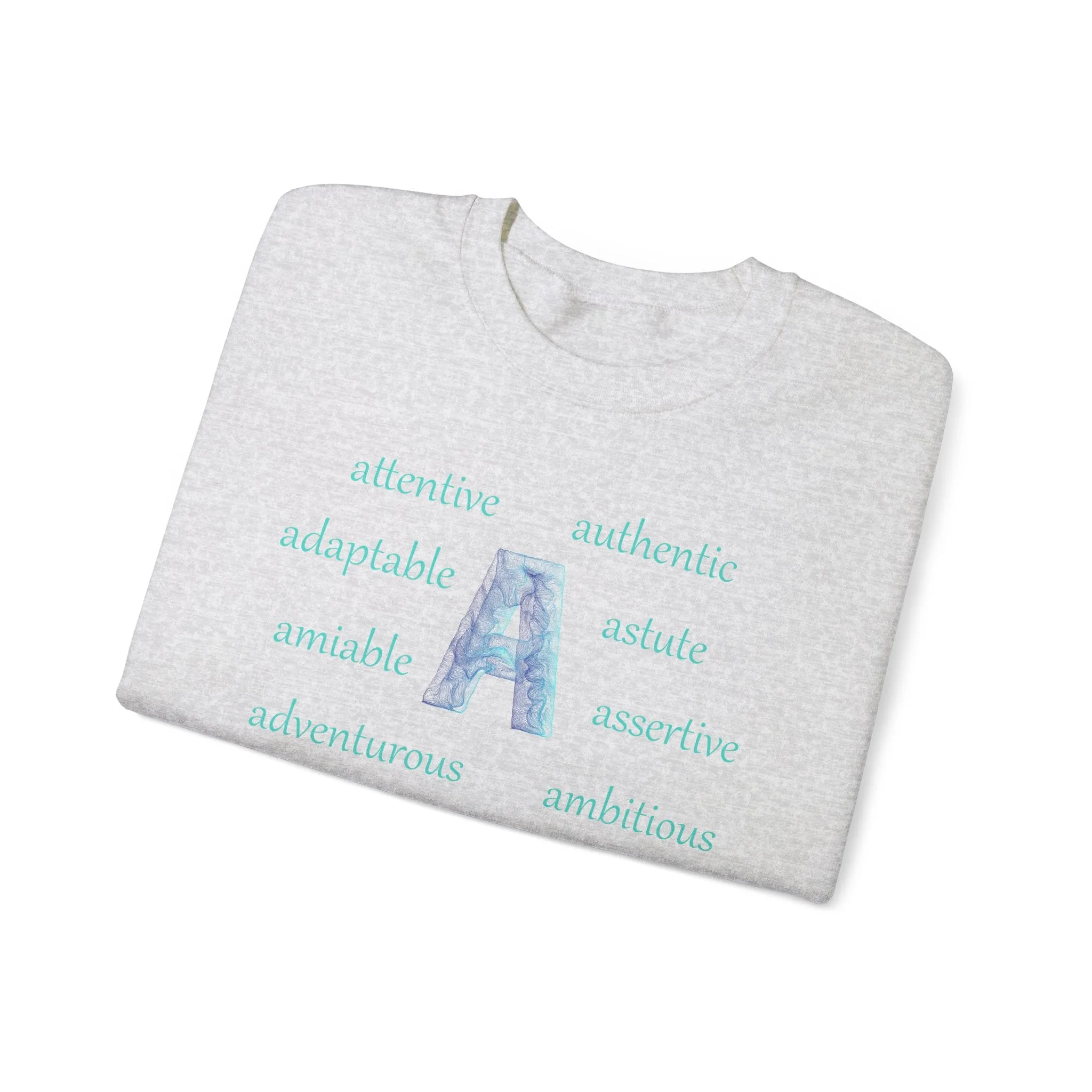 A Alphabet Sweatshirt, Motivational, Alphabet Initial "A" Unisex Heavy Blend™ Mental Health, Optimistic Crewneck Sweatshirt, Self-affirming Sweatshirt