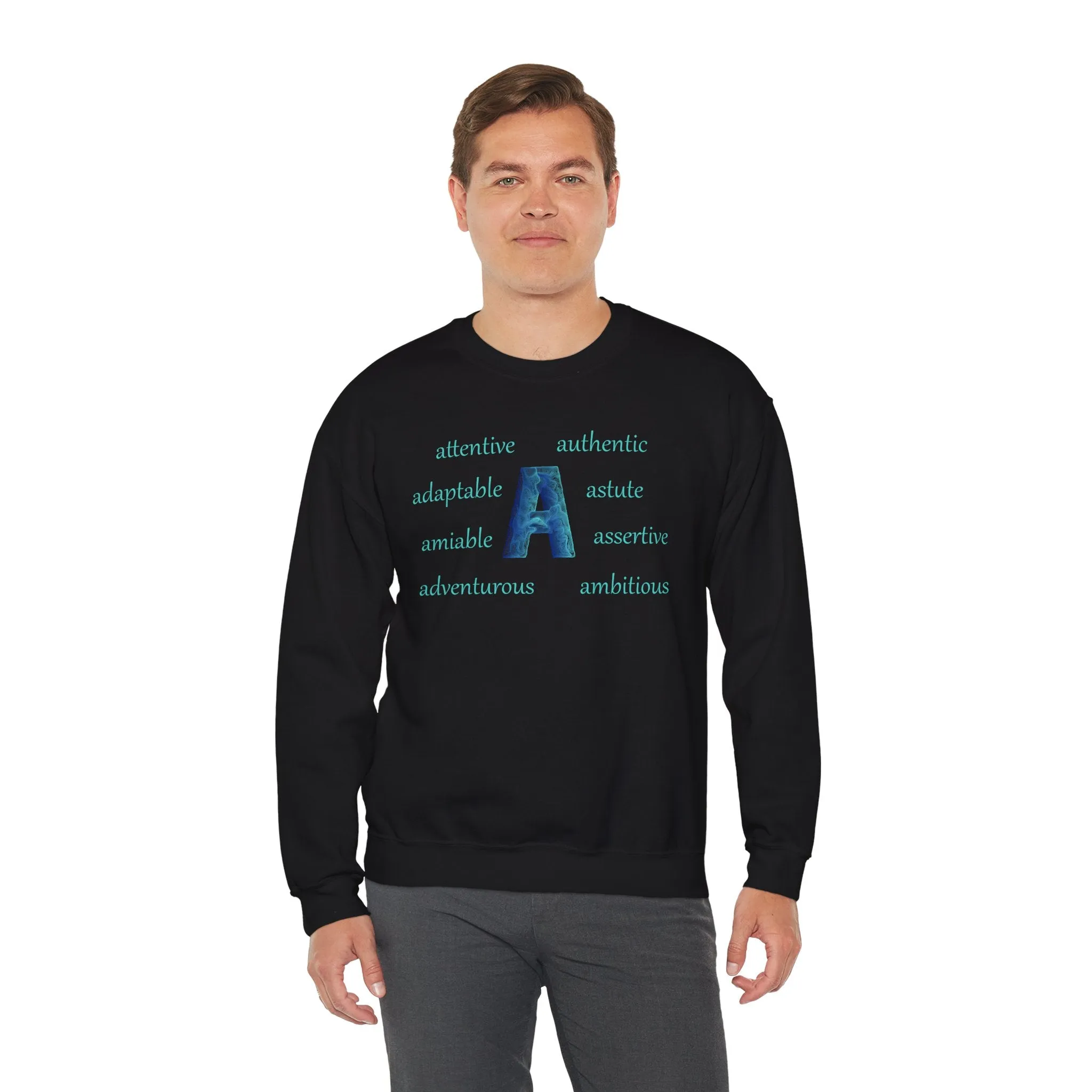 A Alphabet Sweatshirt, Motivational, Alphabet Initial "A" Unisex Heavy Blend™ Mental Health, Optimistic Crewneck Sweatshirt, Self-affirming Sweatshirt