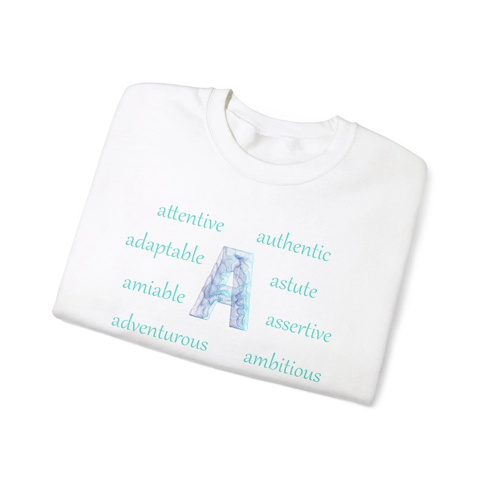 A Alphabet Sweatshirt, Motivational, Alphabet Initial "A" Unisex Heavy Blend™ Mental Health, Optimistic Crewneck Sweatshirt, Self-affirming Sweatshirt