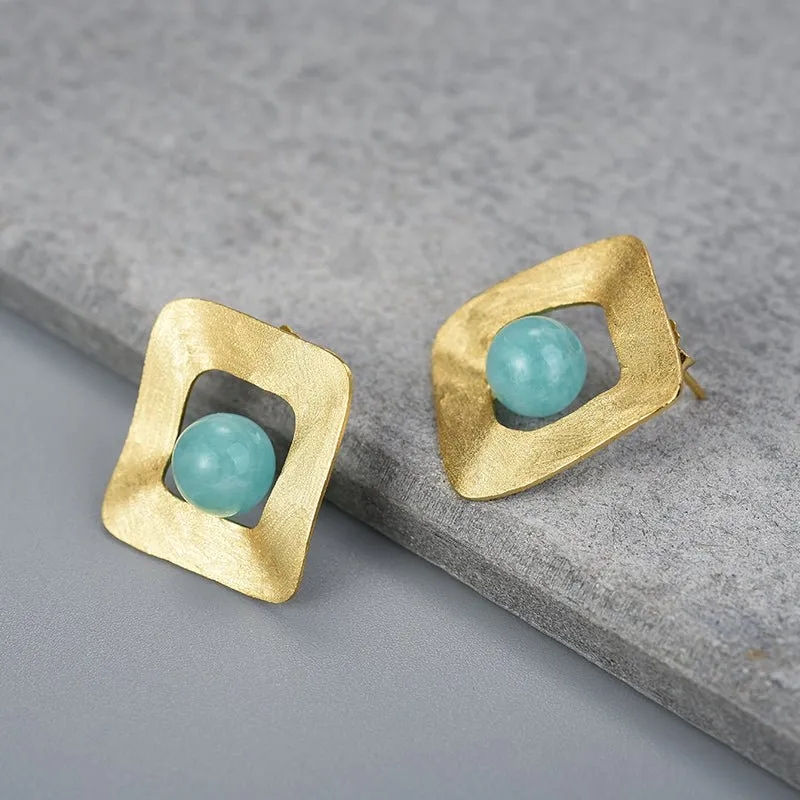 Amazonite Squares - Stud Earrings