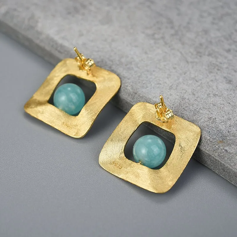 Amazonite Squares - Stud Earrings