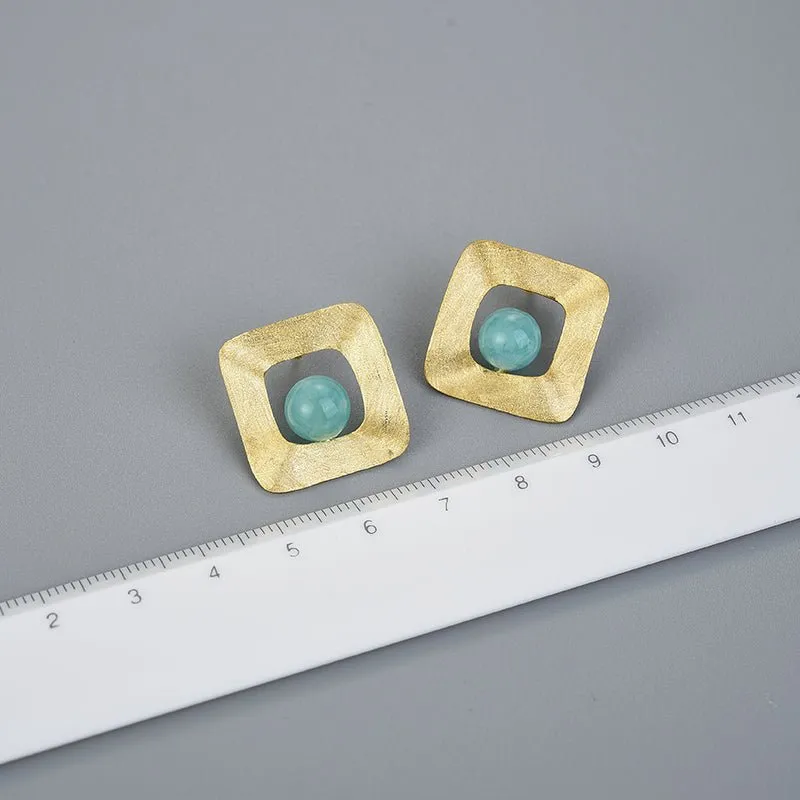 Amazonite Squares - Stud Earrings