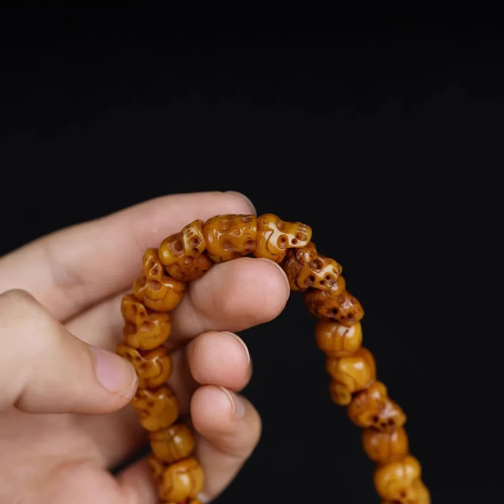 Antique Tibet Old Yak Bone Skull Wrist Mala