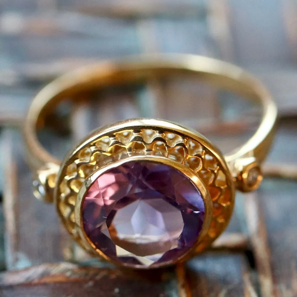 Ariadne 14k Gold, Amethyst and Diamond Ring