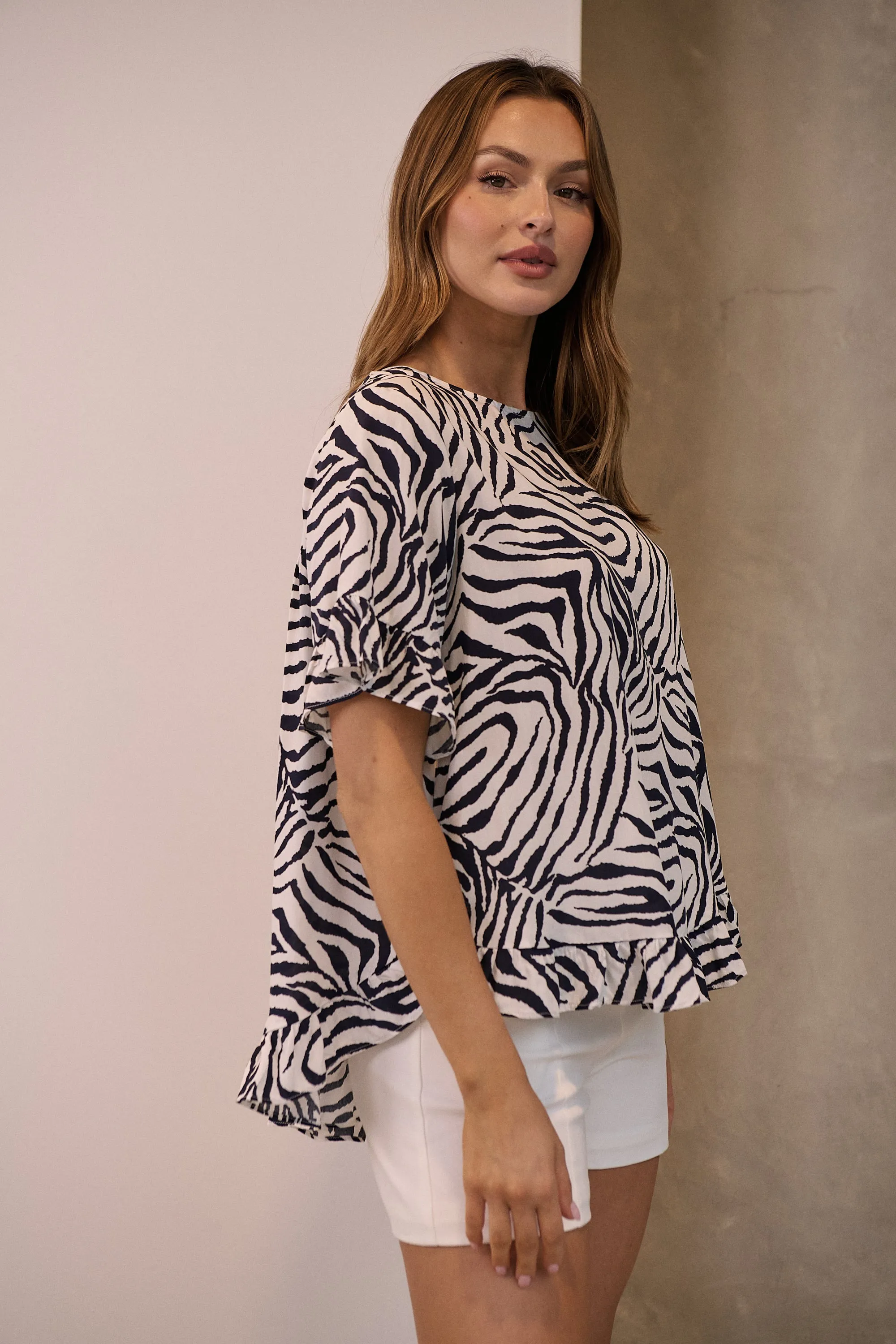 Aries Navy/White Zebra Print Tee