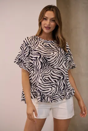 Aries Navy/White Zebra Print Tee