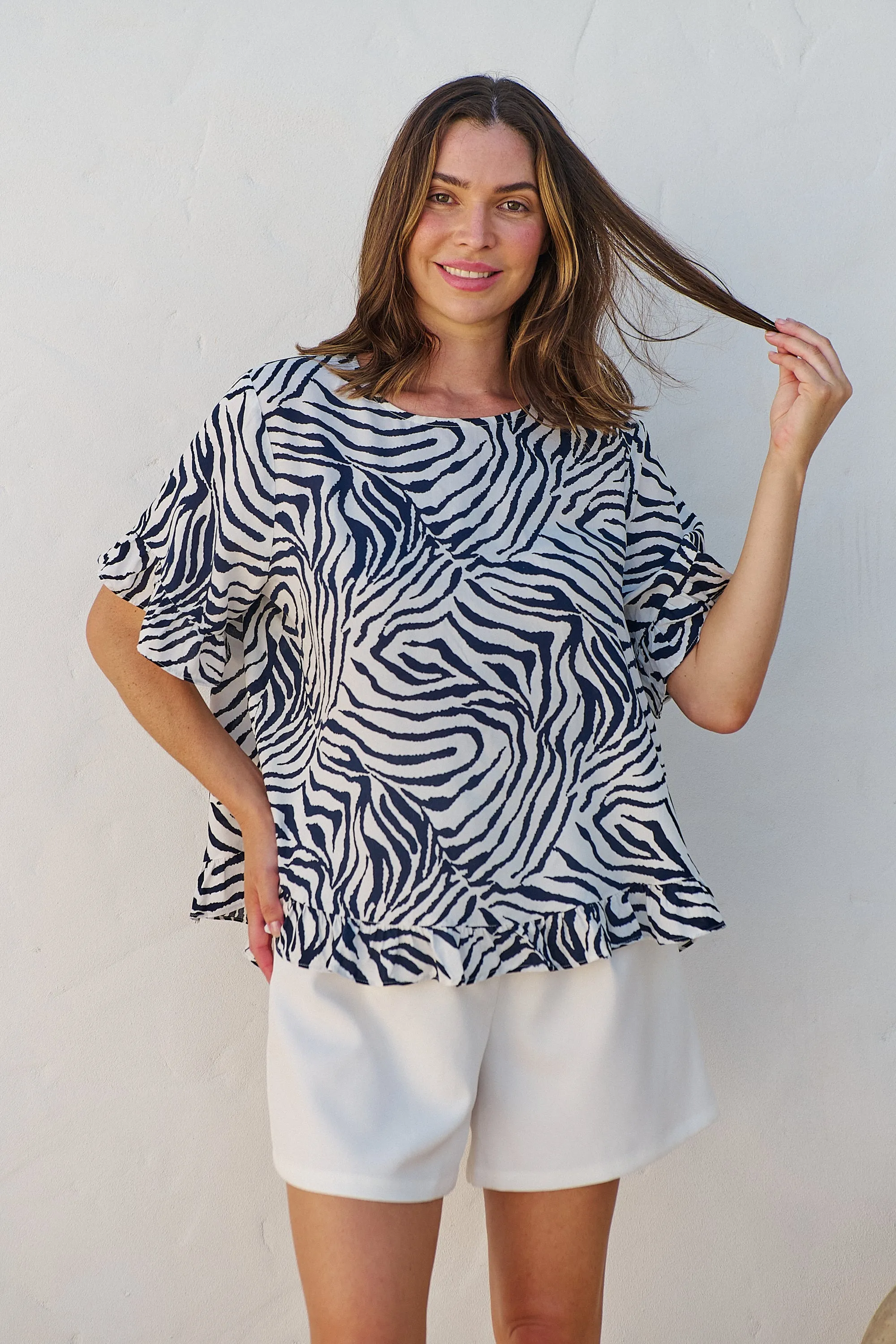 Aries Navy/White Zebra Print Tee