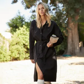 Asymmetrical Poplin Tie Shirt Dress