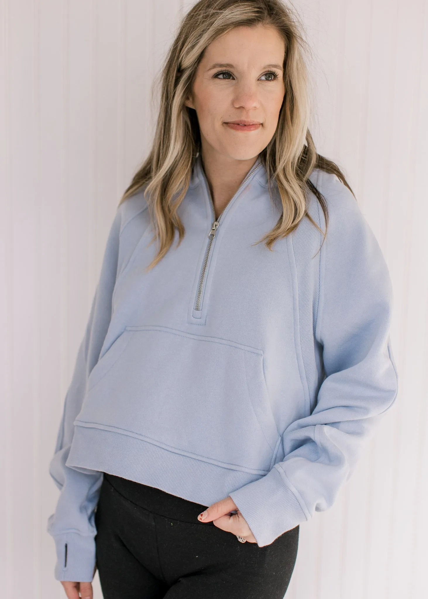 Athleisure Sky Blue Cropped 1/4 Zip