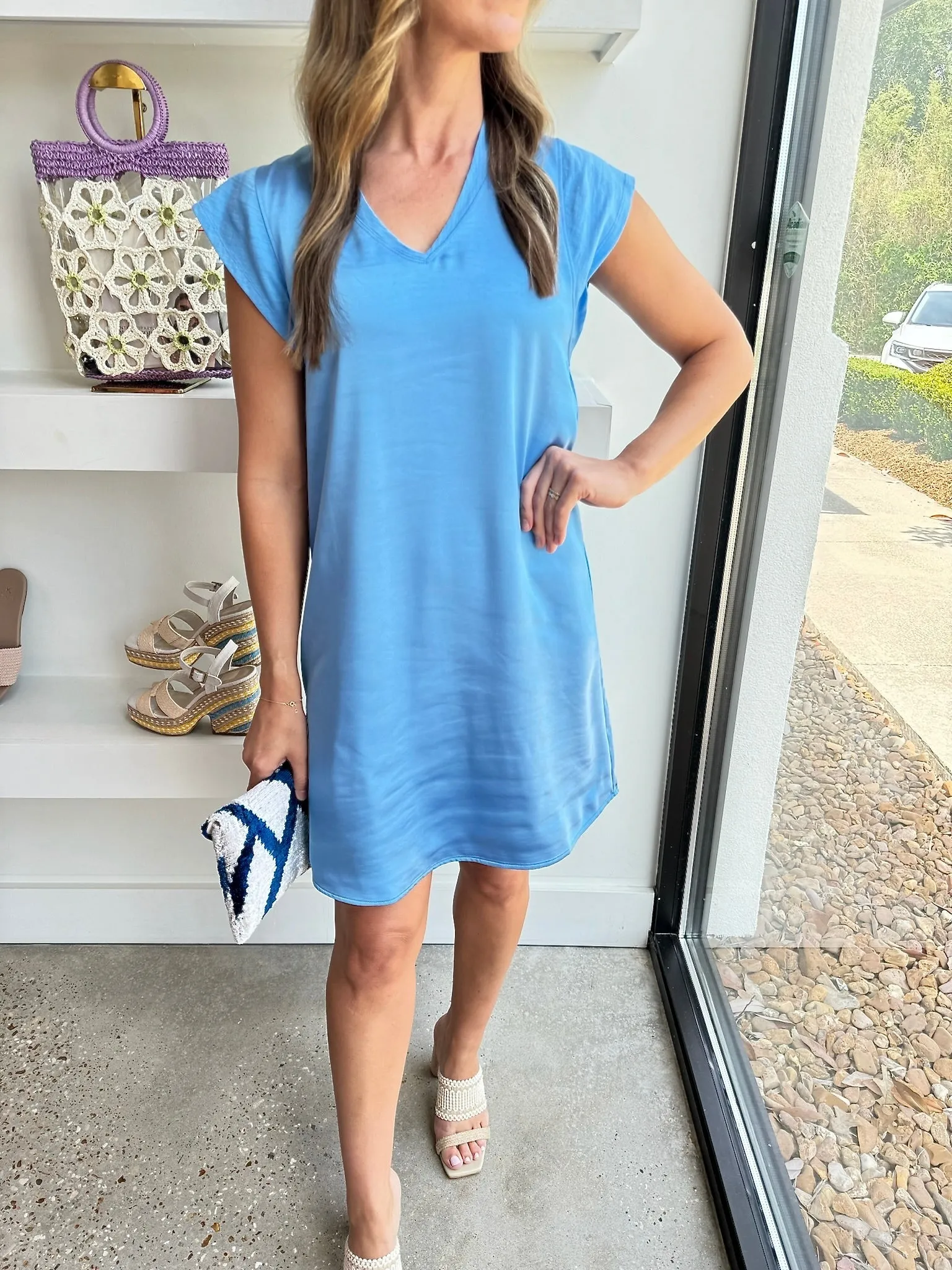 Azure Blue Sateen Georgina Dress