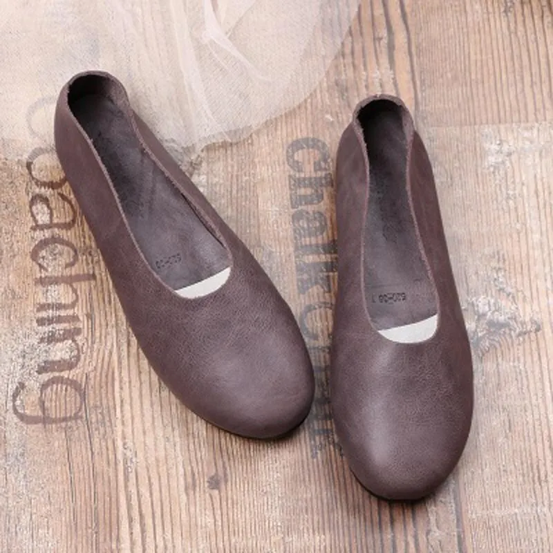 Babakud Solid Handmade Flats Casual Leather Shoes 33-41