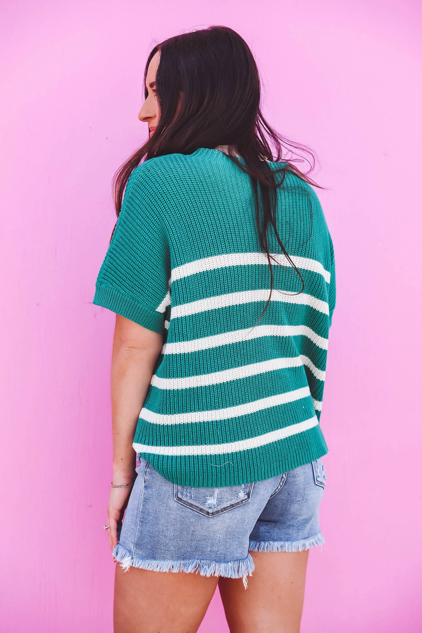 Bailey Striped Knit Top-Green