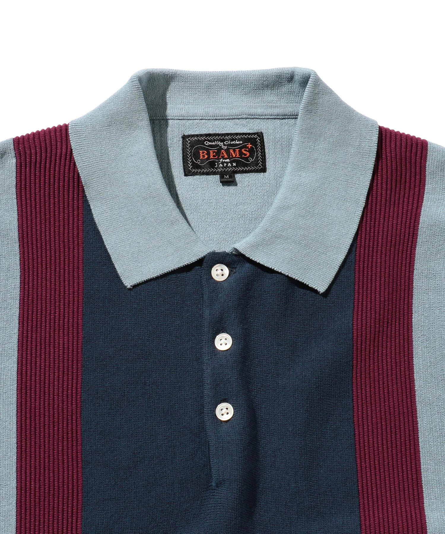 BEAMS PLUS Knit Polo Stripe Sax