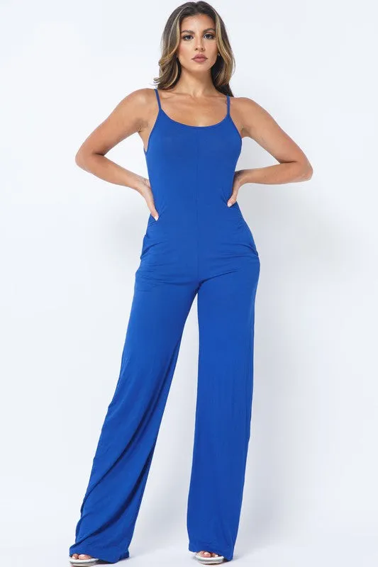 BILLIE SPAGHETTI STRAP SOLID OVER SIZED LEG JUMPSUIT*