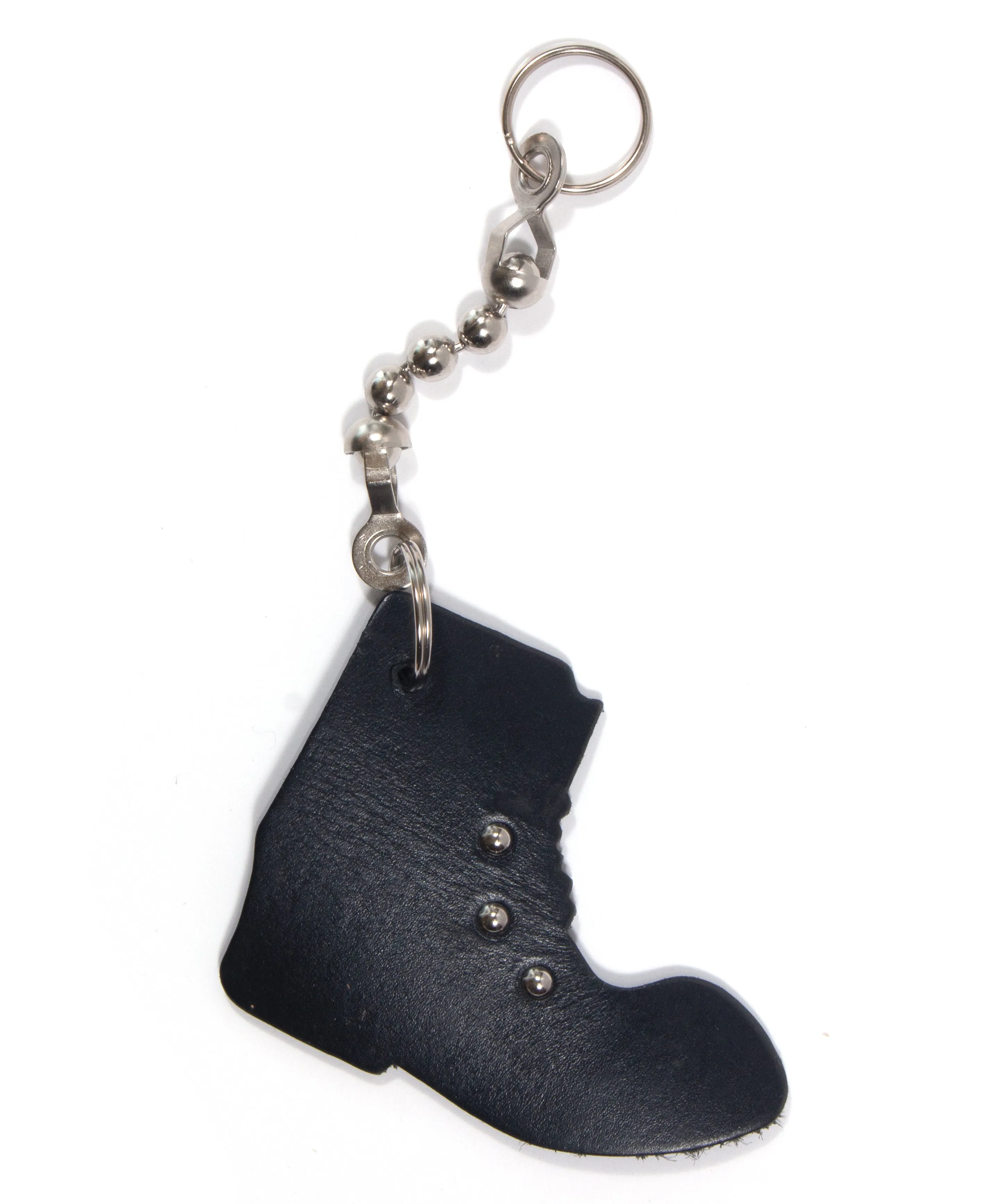 black leather logo ball chain keyring