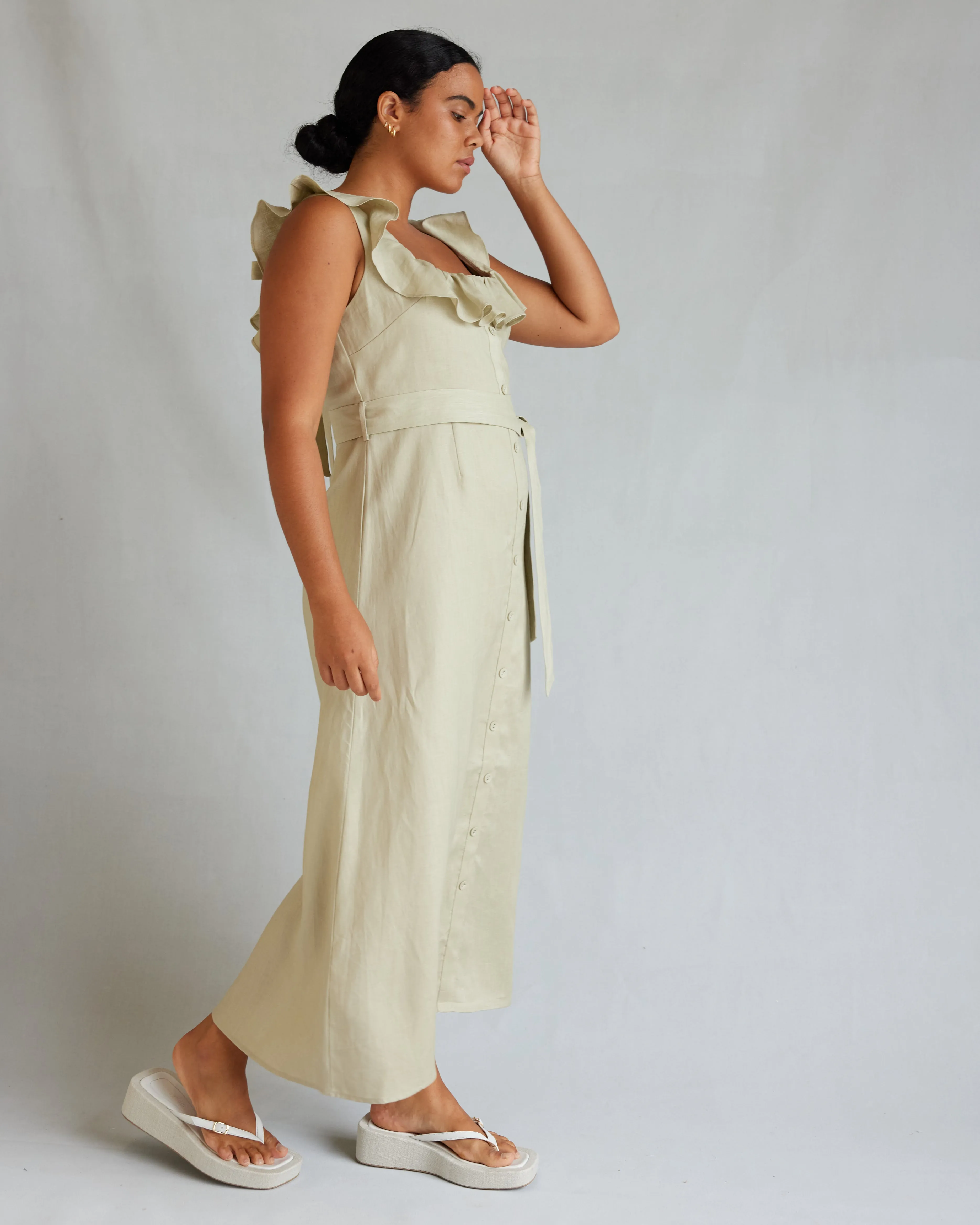 Bohdi Linen Midi Dress - Sage