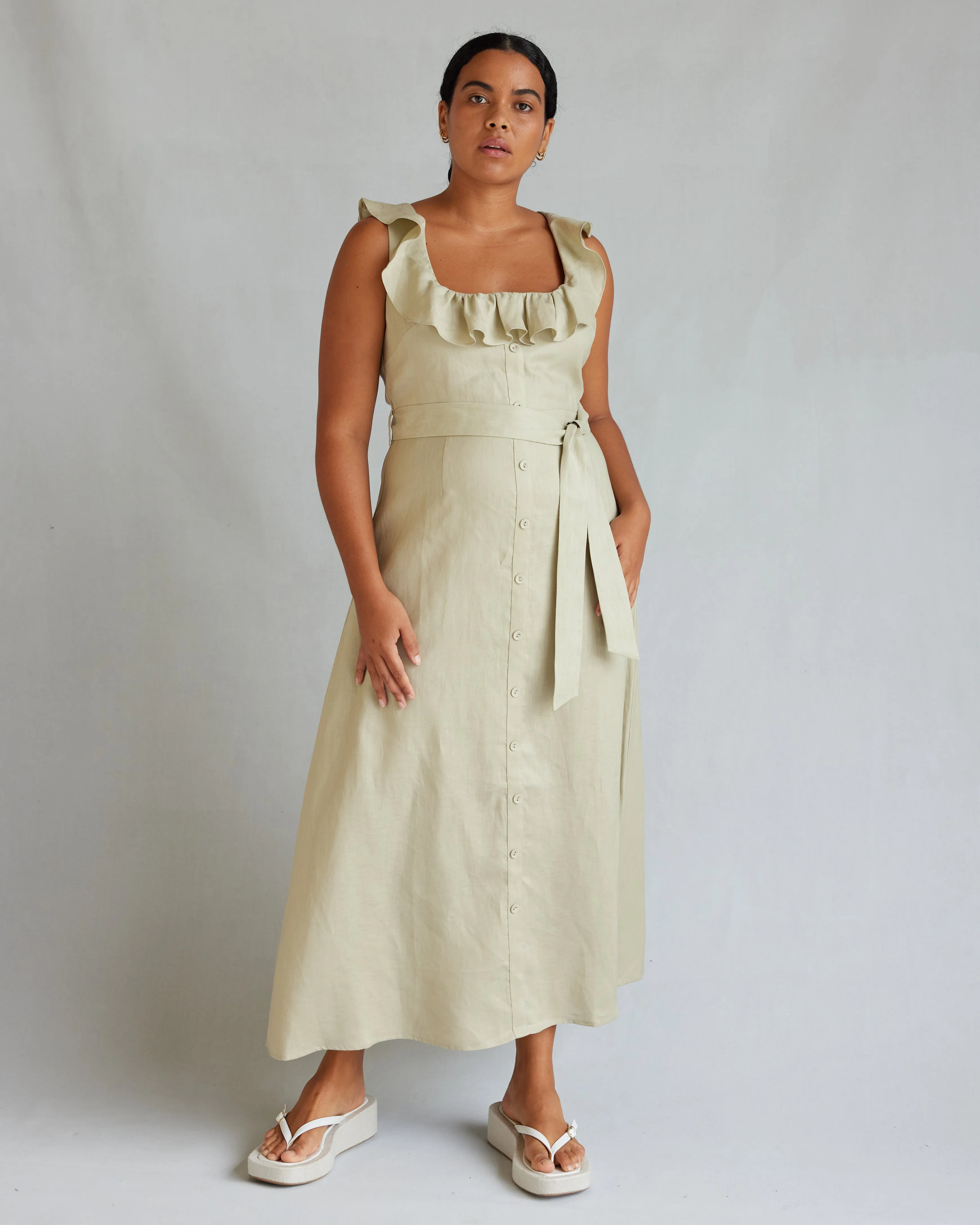 Bohdi Linen Midi Dress - Sage