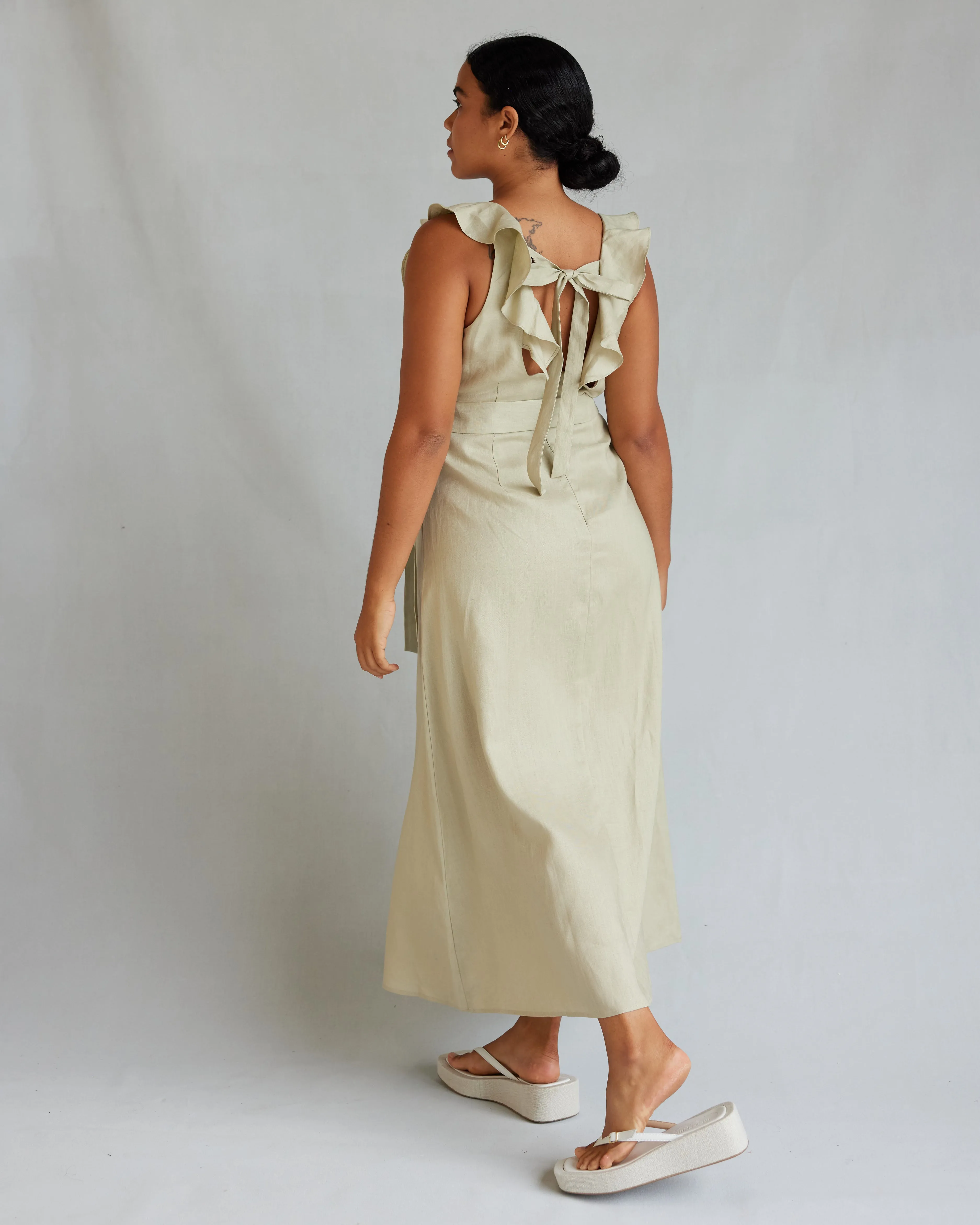 Bohdi Linen Midi Dress - Sage