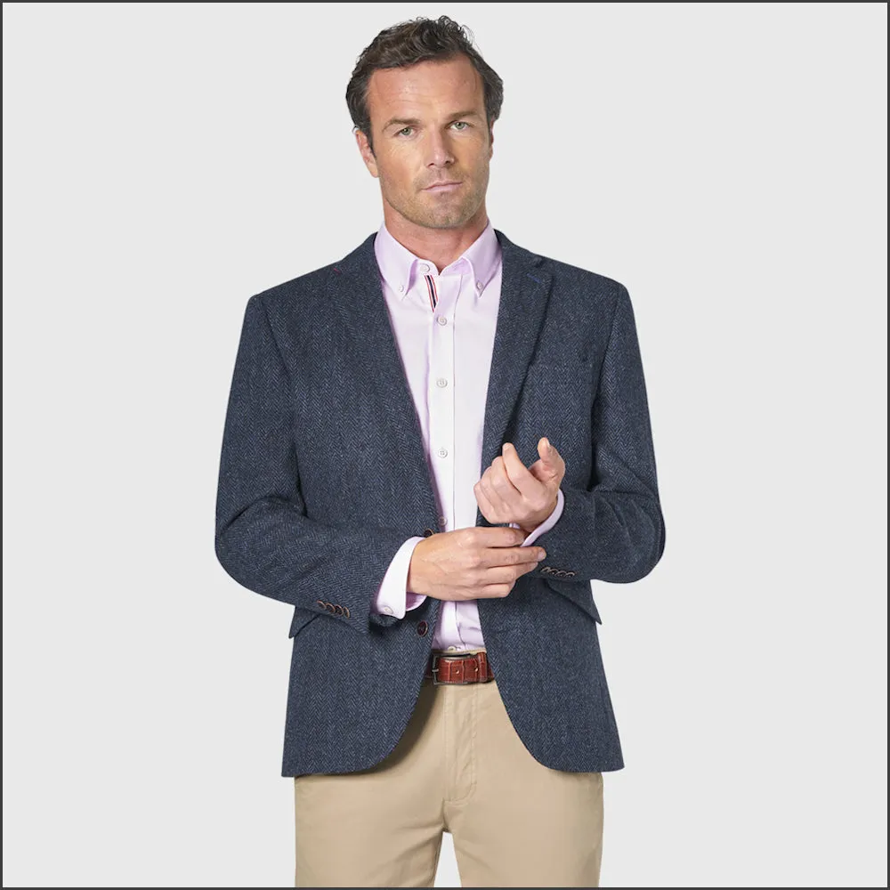 Brook Taverner Stanraer Navy Herringbone Harris Tweed Jacket<><>