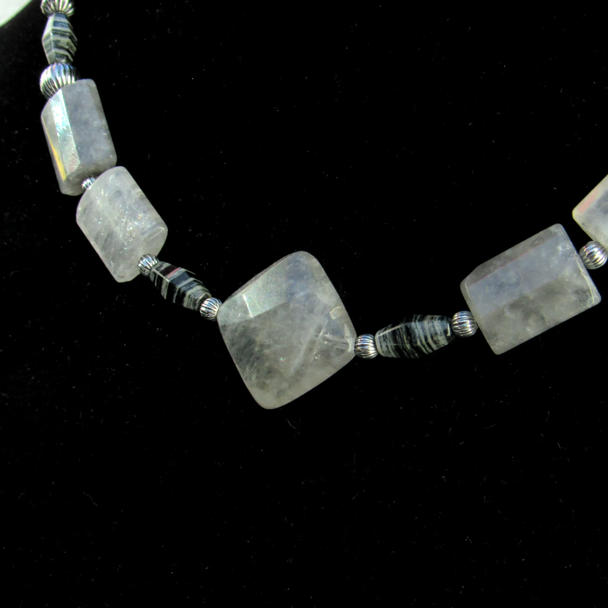 Cloudy Quartz, silver leaf Jasper and silver obsidian with oxidized s silver men’s handmade necklace